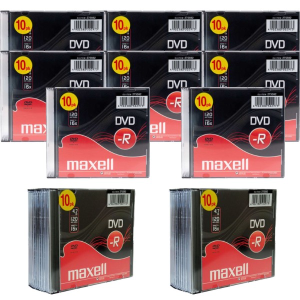 Maxell DVD-R 4.7GB 1pcs 10Pack 5mm Transparent Jewel Case (100pcs box)